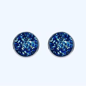 Simple Round Sparkly Cobalt Blue Earrings